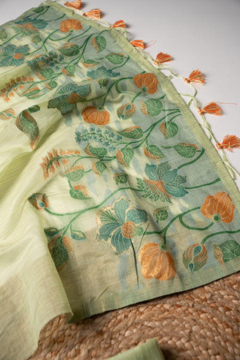 Trendy Tales Green Cotton Unstitched Suit Set